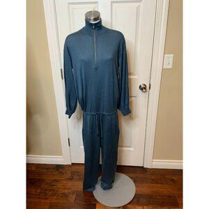 Brunello Cucinelli Blue Cashmere Knit Long Sleeve High Neck Jumpsuit, Size Large